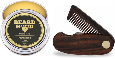 

Beardhood 100% Natural Mustache Wax Strong Hold (30g) & Folding Beard Comb(Set of 2)