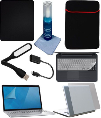 

Anweshas 8in1 Combo of Transparent Laptop Skin with Usb Led Light, Cleaning Kit, Mouse Pad, Key Guard, Micro Usb Otg Cable, Laptop Sleeve and Screen Guard for 14.1 inches Laptop Combo Set