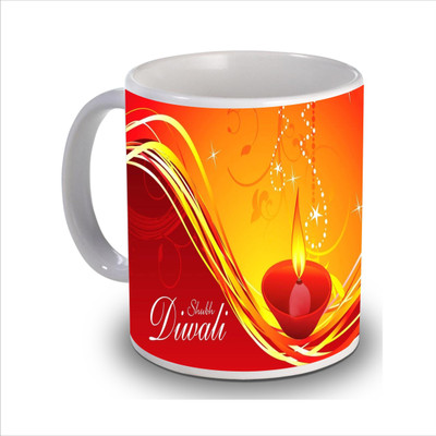 

New Star Light India Red Diya Printed Diwali Coffee Ceramic Mug(350 ml), Yellow