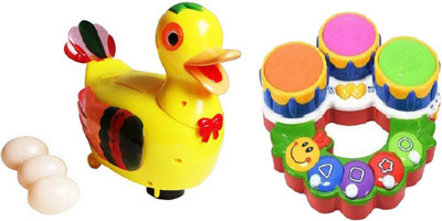 

AM Enterprises Musical Egg Laying Duck with Caterpillar drum for kids(Multicolor)
