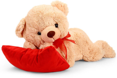 

My Baby Excel Light Brown Lying Bear Plush with Ribbon & Pillow 35 cm - 35 cm(Multicolor)