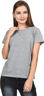 KALT Casual Half Sleeve Solid Women Grey Top