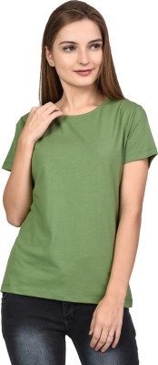 KALT Casual Short Sleeve Solid Women Green Top