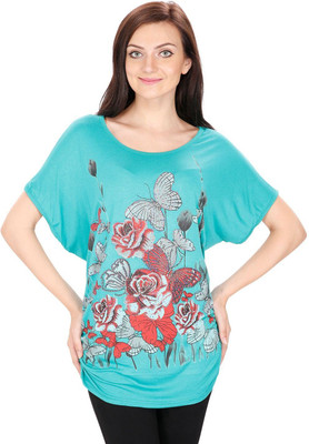 RITU DESIGNS Party Kimono Sleeve Printed Women Green Top RITU DESIGNS Party Kimono Sleeve Printed Women Green Top