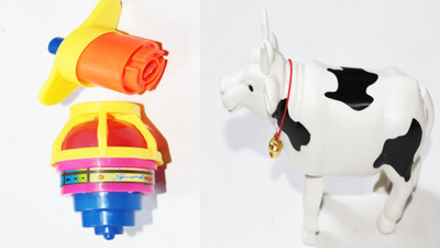 

Wonder Star Windup Cow (Key Operated) Toy with Laser Spinning Top (LED Light) for kids(Multicolor)