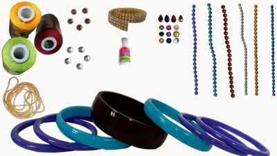 

craftkit Bangle Base 2.6 parrot green,yellow,maroon Slik Thread Stone,strips