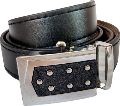 

model Men Casual Black Artificial Leather Reversible Belt, Silver black