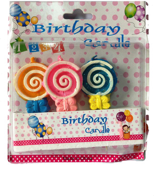 

Funcart Three Color Candy on Stick Cake Topper Candle(Multicolor, Pack of 3)
