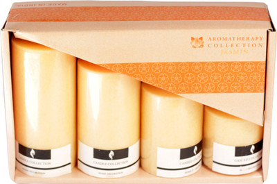 

Skycandle in Jasmine Scented Marble Pillar Set (Light Yellow, Pack of 4) Candle Candle(Yellow, Pack of 4)