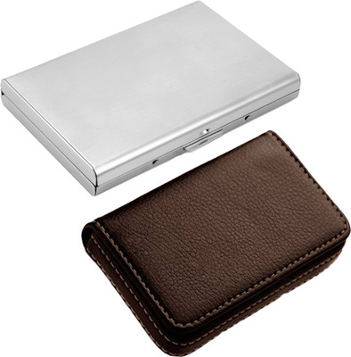 

Stealodeal Brown Leather With Silver Debit/Credit Metal|Combo of 2| 15 Card Holder(Set of 2, Brown, Silver)