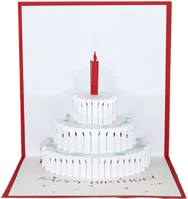 

sweetmade 2017 New design happy birthday greeting card birthday cake shape 3D pop up greeting cards(card size :15cm by 15cm) Greeting Card(Red, Pack of 1)