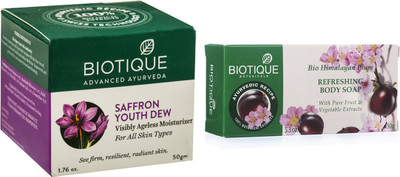 

Biotique Bio Saffron Cream 50g pack 1 and Plum Soap 150g..pack 2(Set of 1)