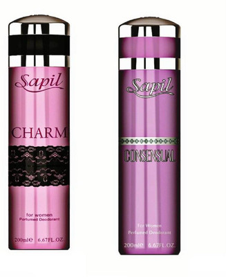 

Sapil Charm & Consensual combo set of 2pcs Deodorant Spray - For Men & Women(200 ml, Pack of 2)