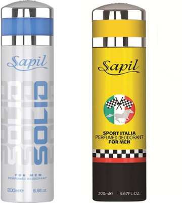 

Sapil Solid & Sports italia combo set of 2pcs Deodorant Spray - For Men & Women(200 ml, Pack of 2)