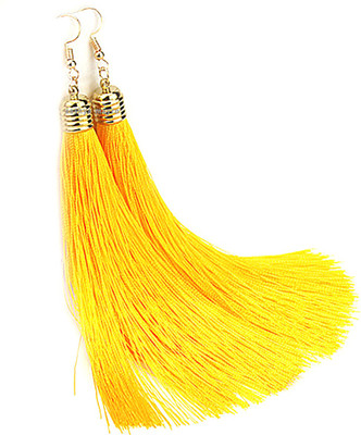 Aashya Mayro Aashya Mayro Very Long Soft Silk Thread Gold Hook Head Celebrity Style Long Tassel Earring For Girls and Women Fabric Tassel Earring