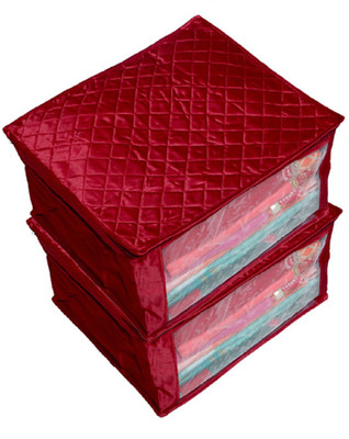 KUBER INDUSTRIES Designer Saree Cover Extra Large Size In Maroon Quilted Satin set of 2 Pcs KISSCSATINSCS13(Maroon)