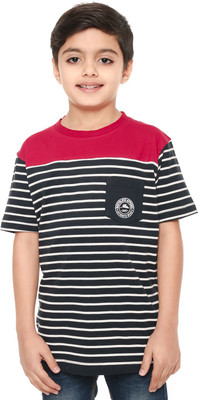 

Body Glove Boy's Striped Cotton T Shirt(Multicolor, Pack of 1, Black
