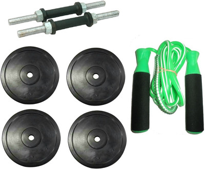 

Venom PAIR OF DUMBELL RODS ALONG WITH 4 WEIGHT PLATES AND BEARING GREEN COLOR SKIPPING ROPE Gym & Fitness Kit