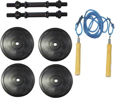 

Venom PAIR OF DUMBELL RODS ALONG WITH 4 WEIGHT PLATES AND WOODEN HANDLE BLUE COLOR SKIPPING ROPE Gym & Fitness Kit