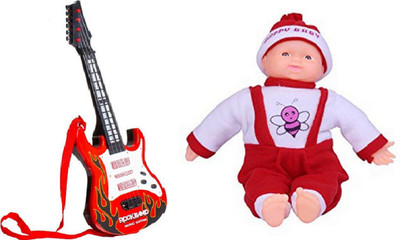 

MN OVERSEAS Musical Rockband Guitar with Laughing Baby for kids(Red)