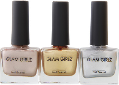 

Glam Girlz Metallic Nail Polish Combo(14-12-11) Nude, Golden, Silver(Pack of 3)