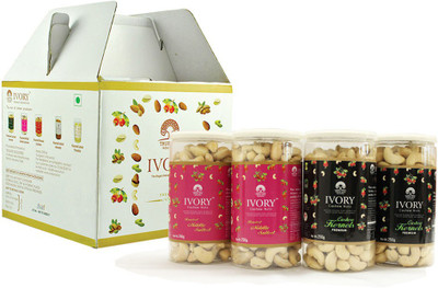 

Ivory Gift pack of 4 in 1 flavour cashew nuts W320 Cashews(1000 g, Plastic Bottle)
