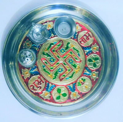 

MYEBIZSTORE pooja thali sawasthik set Steel(1 Pieces, Multicolor)