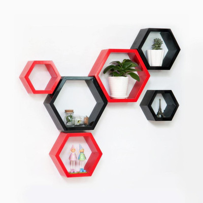 

Qesyas Hexagon Set of 6 Storage wall Shelf MDF Wall Shelf(Number of Shelves - 6, Multicolor)