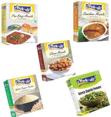 

Chukde Pav Bhaji (100g), Sambhar masala(100g), Chana Masala (100g), White Pepper(100g), Green Elaichi Powder(50g) Combo(5 x 90 g)