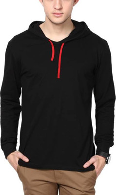 UZEE Solid Men Hooded Black T-Shirt