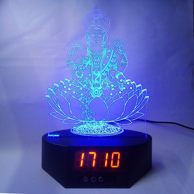 

varna crafts Lampees 3D Illusion Lakshmi Devi Clock Big Base LED Night Lamp(25 cm, Black)