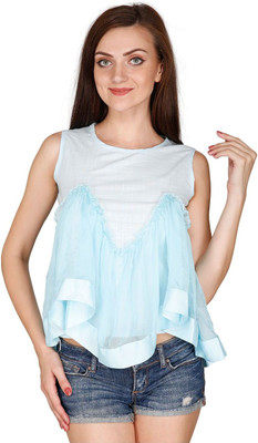 RITU DESIGNS Party Sleeveless Self Design Women Light Blue Top RITU DESIGNS Party Sleeveless Self Design Women Light Blue Top