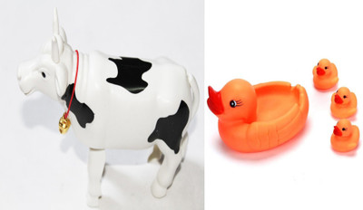 Wonder Star Squeeze Duck Family & wind up cow Combo(Multocolored)