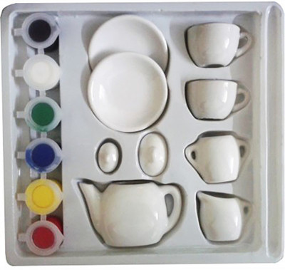 

Hum Enterprise Mini Tea Set With Painting Accessories For Cups, Saucers And Pots For Kids