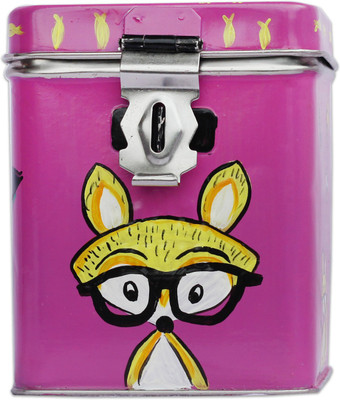 LazyBrats Pink Foxy Hand Painted Stainless Steel Storage / Containers / Coin Bank For Kids Coin Bank(Pink)