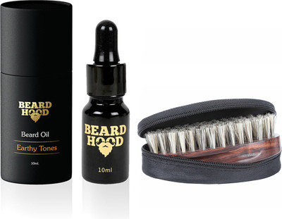 Beardhood Earthy Tones Beard Oil (10ml) & Boar Bristles Beard Brush(Set of 2)