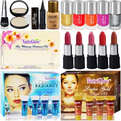 

Adbeni Skin Orgnaizer and Combo Makeup Sets 3 Facial Kit, 5 Lipstick, 5 Nail Paint , Foundation, Compact, Eyeliner & Kajal By Nutriglow(Set of 23)