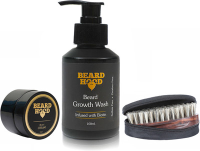

Beardhood Boar Bristles Beard Brush & Beard Growth Wash (100ml) & 100% Natural Beard Cream (50g)(Set of 2)