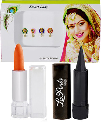 

Adbeni Mini Bridal Bindi, Orange Lipstick & Herbal Kajal By Viveka(Set of 3)