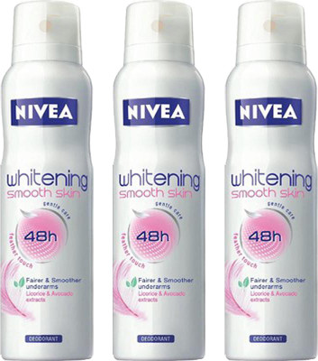 

Nivea whitening smooth skin Deodorant Spray - For Women(450 ml, Pack of 3)