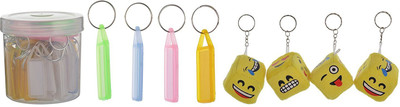 

MERCURY E-TAIL Multi-Colored Assorted Key Tags Labels (Pack of 50) and Smiley Soft Cubes (Pack of 4) (Total Pack of 54) Key Chain