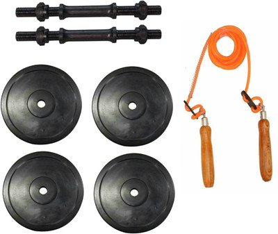 

HEALTH FIT INDIA PAIR OF DUMBELL RODS ALONG WITH 4 WEIGHT PLATES AND WOODEN HANDLE ORANGE COLOR SKIPPING ROPE Gym & Fitness Kit