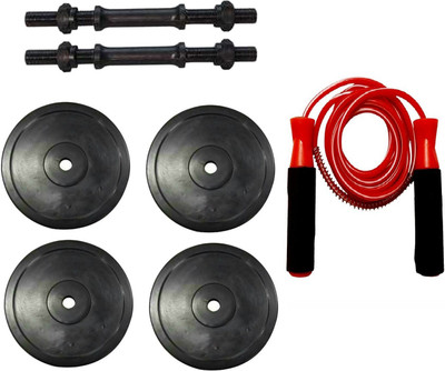 

HEALTH FIT INDIA PAIR OF DUMBELL RODS ALONG WITH 4 WEIGHT PLATES AND BEARING RED COLOR SKIPPING ROPE Gym & Fitness Kit