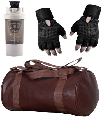 

Cp Bigbasket Combo Set Leather Soft Gym Bag (Brown), Cyclone Shaker (Grey), Netted Gym & Fitness Gloves Gym & Fitness Kit