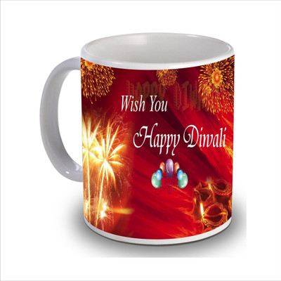 

New Star Light India Diya & Crackers Design Printed Diwali Coffee Ceramic Mug(350 ml), Red