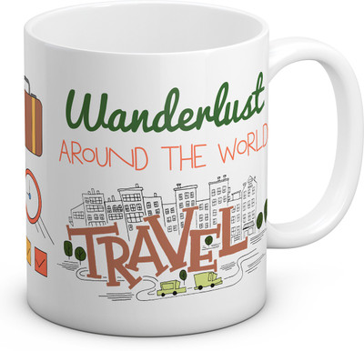

OyeHoe Wanderlust Quoted White Coffee Ceramic Mug(300 ml), Multicolor