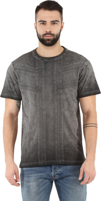 Grain Solid Men Round Neck Black T-Shirt