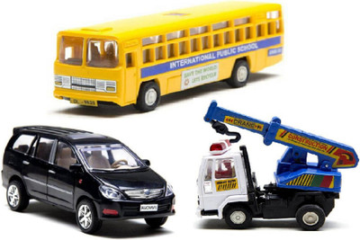 

J H Traders Multicolor Combo of School Bus, Innova Car and Construction Crane(Multicolor)