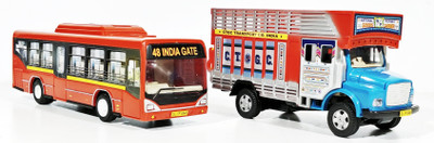 Jack Royal Set of 2 Toy Bus and Truck (Pull Back toy)(Multicolor)