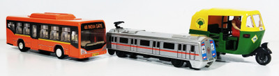 

Jack Royal Set of 3 Toy City Bus,Metro and Auto(Pull Back toy)(Multicolor)